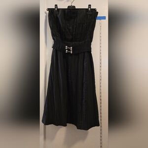 Betsey Johnson | Black strapless ruffle pleats dress w/ buckle belt | Size 6